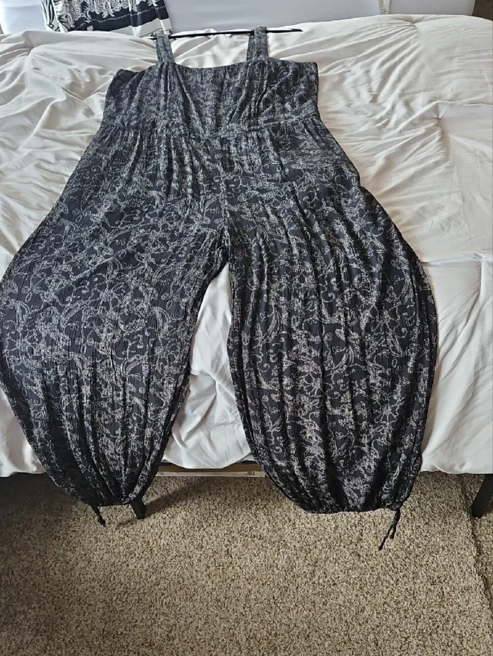 Universal Thread Black Jumpsuit with White Floral Print